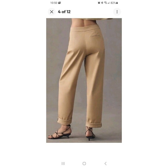 Anthropologie Exquise NWT high rise rolled hem pleated chino pants S minimalist - Picture 3 of 15